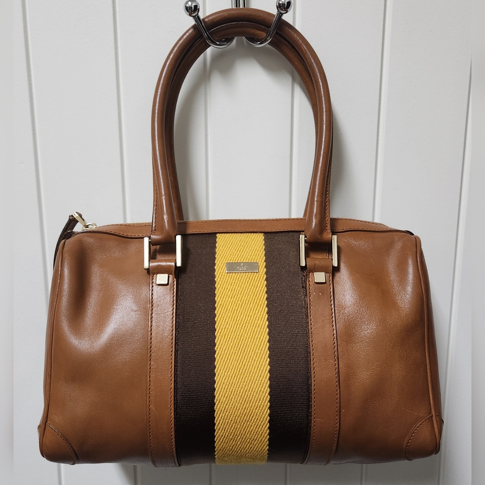 Gucci  Sherry Line Leather Stripe Mini Boston Satchel RARE